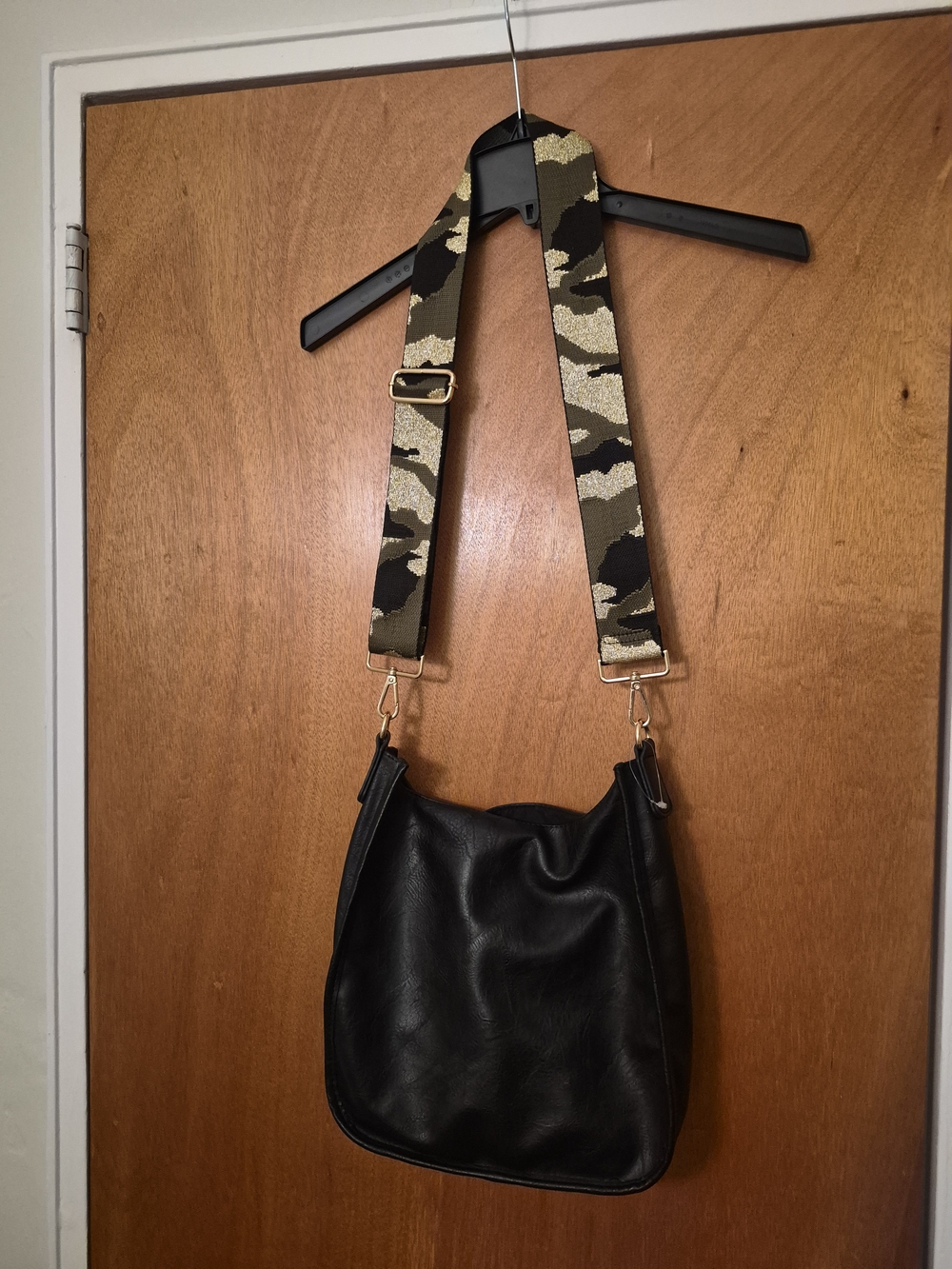 Black Women's Hobo Bag with Camouflage Adjustable Strap